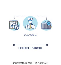 Chief officer concept icon. Leader of ship crew. Seaman with navigation job. Executive sailor idea thin line illustration. Vector isolated outline RGB color drawing. Editable stroke