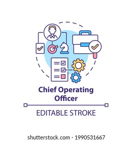 Chief operating officer concept icon. Top management positions. Check administrative functions of business. Work idea thin line illustration. Vector isolated outline RGB color drawing. Editable stroke