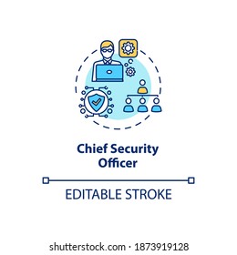 Chief security officer concept icon. Cybersecurity career idea thin line illustration. IT infrastructure. Security-related risk issues. Vector isolated outline RGB color drawing. Editable stroke