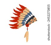 Chiefs War Bonnet With Feathers, Native American Indian Culture Symbol, Ethnic Object From North America