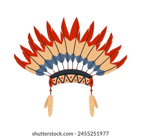 Chiefs War Bonnet With Feathers, Native American Indian Culture Symbol, Ethnic Object From North America