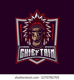 Chieftain Apache E-Sport Logo Design mascot Vector illustration