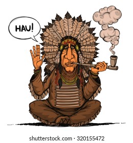 Chieftain of indians. Isolated. Colored