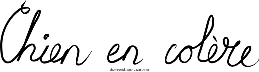 Chien en colère phrase handwritten with a calligraphy brush. Angry dog in French. Modern brush calligraphy. Isolated word black