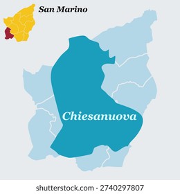 Chiesanuova San Marino Map and Flag - Busignano Valley and Pennarossa Crest Vector Outline
