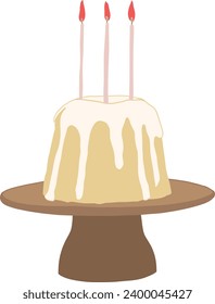A chiffon birthday cake with candles. Hand-drawn illustration.