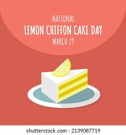 Pastel de Chiffon con rebanadas de crema y limón, como icono, pancarta o plantilla, Día Nacional del Pastel de Chiffon de Limón.