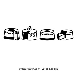 chiffon cake slice icons symbol vector design black white illustration collections sets isolated