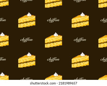 Chiffon cartoon character seamless pattern on brown background. Pixel style
