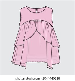 CHIFFON LAYERED SLEEVLESS WOVEN TOP FOR WOMEN AND TEEN GIRLS IN EDITABLE VECTOR