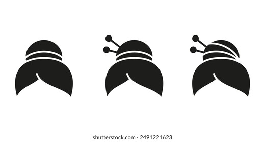 Chignon silhouette icon. Black simple pictogram of variations of hair bun. Vector isolated element on white background