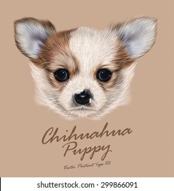 Chihuahua animal dog cute face. Vector brown spotted chihuahua puppy head portrait. Realistic fur portrait of purebred chihuahua doggy on beige background.