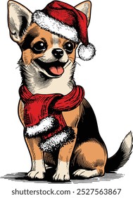 Chihuahua breed in red hat of Santa Claus, Funny Christmas Dog, Dog Christmas Winter Holiday , Cute Christmas Dog