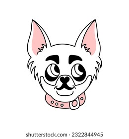 Chihuahua cartoon portrait. Doodle style doggy head with collar. Little decorative male pet face. Vector illustration for t shirt print