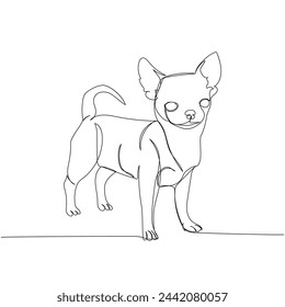 Chihuahua, companion dog, Mexican dog breed one line art. Continuous line drawing of friend, dog, doggy, friendship, care, pet, animal, family, canine.