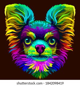 Chihuahua dog. Abstract, neon color, artistic portrait of a cute Chihuahua dog with colored fur on a brown background. Digital drawing