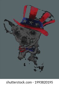 Chihuahua Dog American Flag Hat Vintage 4th Of July Distress design vector illustration for use in design and print poster canvas