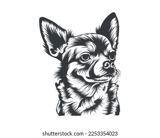 Ilustración de la cara de perro y la silueta del vector blanco de Chihuahua