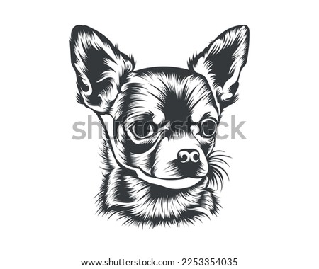 Chihuahua Dog Back and White Vector Silhouette, Dog Face Illustration