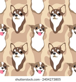 Chihuahua dog breed. Dark brown animal seamless pattern, background, print, vector illustration