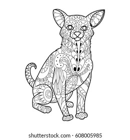 Chihuahua dog coloring book vector illustration. Black and white lines. Lace pattern