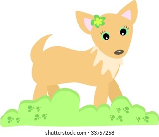 Chihuahua Dog with Green Bush Vector