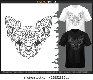 chihuahua dog head mandala arts isolated on black and white t shirt.