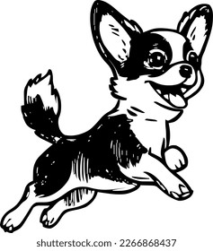 Chihuahua, dog jump and happy, vector illustration, black color, vector image