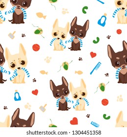 Chihuahua. Chihuahua dog pattern. Two puppies together. Pet accessories. Chihuahua cartoon Vector illustration.
