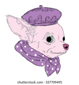  Chihuahua. Dog rendered in a vector. Hand drawing. Vector illustration for greeting card, poster, or print on clothes.
