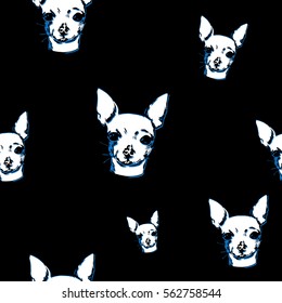 Chihuahua dog seamless background. Pet on black background stylish pattern. 