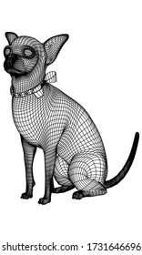 Chihuahua dog sitting polygonal lines illustration. Abstract vector dog on the white background