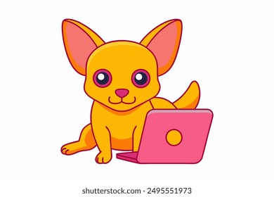 Chihuahua Dog Sitting Vector Art Illustration.