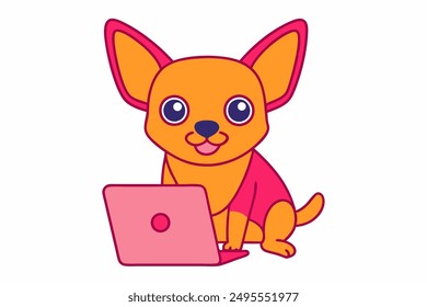 Chihuahua Dog Sitting Vector Art Illustration.