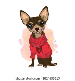 Chihuahua dog sweater. Wall stickers. Funny cartoon. Puppy dog. Sticker on the wall.