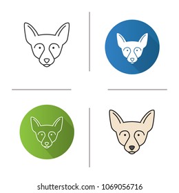 Chihuahua icon. Chi. Toy dog breed. Flat design, linear and color styles. Isolated vector illustrations