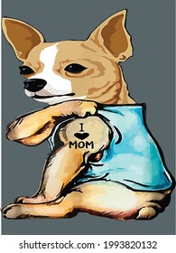 Chihuahua I Love Mom Tattoo Design Vector Illustration For Use In Design And Print Poster Canvas