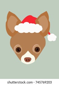 Chihuahua in the New Year hat. Vector illustration.