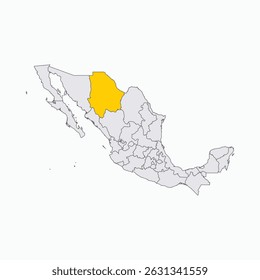 Chihuahua Region destacado no mapa do México