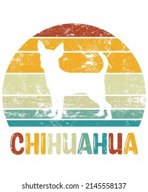 Chihuahua Retro Vintage Sunset T-shirt Design template, Chihuahua on Board, Car Window Sticker, POD, cover, Isolated white background, White Dog Silhouette Gift for Chihuahua Lover