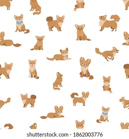 Chihuahua seamless pattern. Dog healthy silhouette and different poses background.  Vector illustration