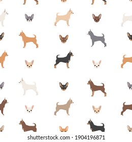 Chihuahua seamless pattern. Dog healthy silhouette and different poses background.  Vector illustration