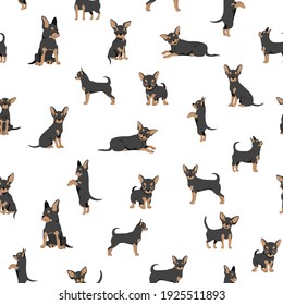 Chihuahua seamless pattern. Dog healthy silhouette and different poses background.  Vector illustration
