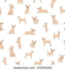 Chihuahua seamless pattern. Dog silhouette and different poses background.  Vector illustration