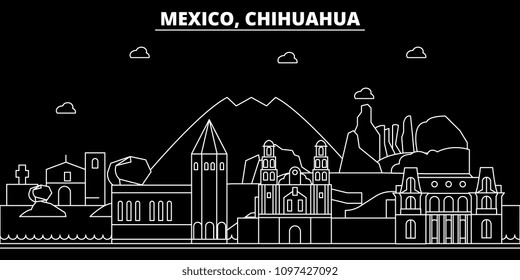 Chihuahua silhouette skyline. Mexico - Chihuahua vector city, mexican linear architecture, buildings. Chihuahua travel illustration, outline landmarks. Mexico flat icon, mexican line banner