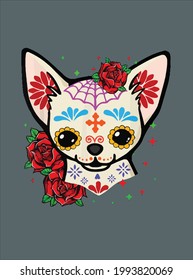 Chihuahua Skulls Day Of The Dead Sugar Skull Dog Halloween diseño ilustración vectorial para uso en diseño e impresión de carteles