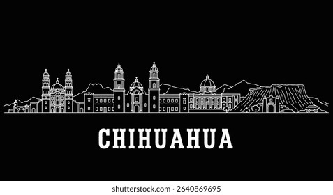 Chihuahua Skyline Vector with Mexico, and Black Background.