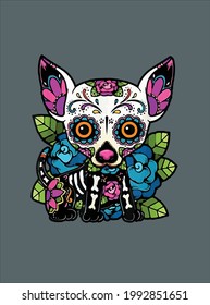 Chihuahua Sugar Skull Mexico Dog Calavera Dia De Los Muertos design vector illustration for use in design and print poster canvas