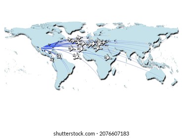 Chihuahua-Mexico in concept vector illustration, map showing flights from Chihuahua-Mexico to major cities around the world.