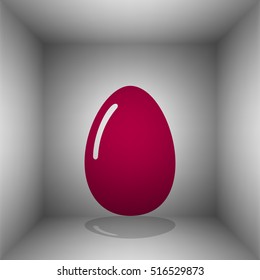 Chiken egg sign. Bordo icon with shadow in the room.